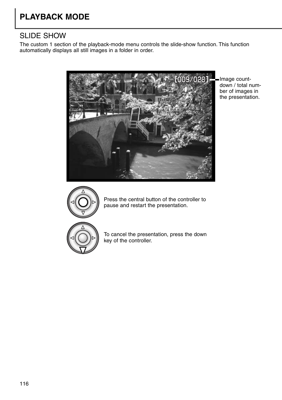 Slide show, Playback mode | Konica Minolta DiMAGE 7i User Manual | Page 116 / 164
