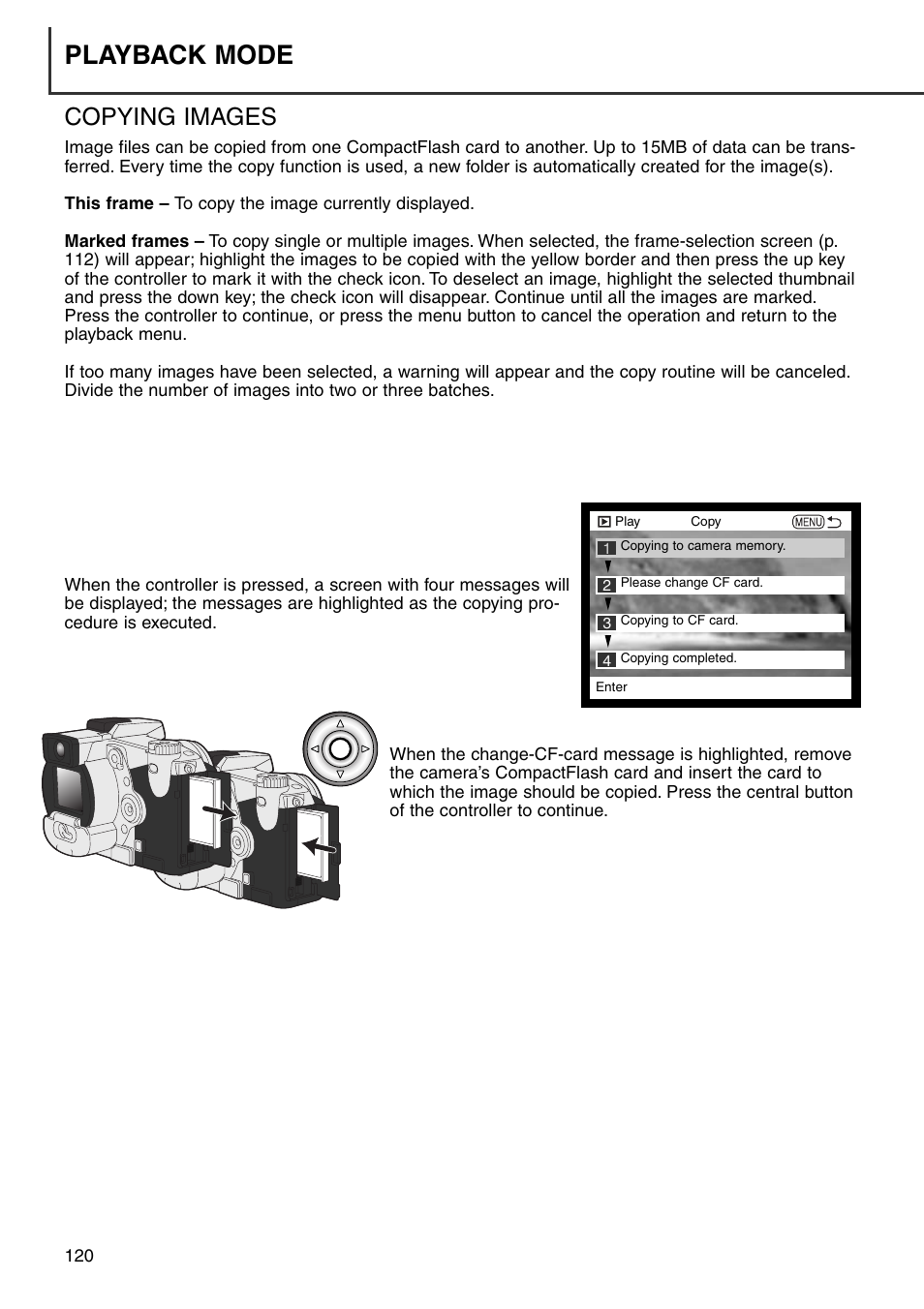 Copying images, Playback mode | Konica Minolta DiMAGE 7i User Manual | Page 120 / 164