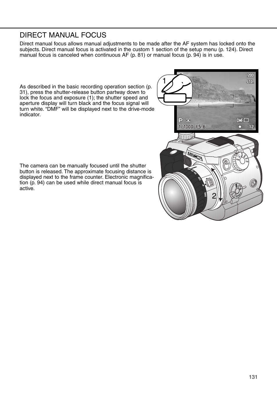 Direct manual focus | Konica Minolta DiMAGE 7i User Manual | Page 131 / 164