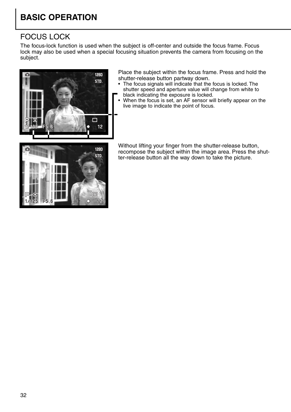 Focus lock, Basic operation | Konica Minolta DiMAGE 7i User Manual | Page 32 / 164