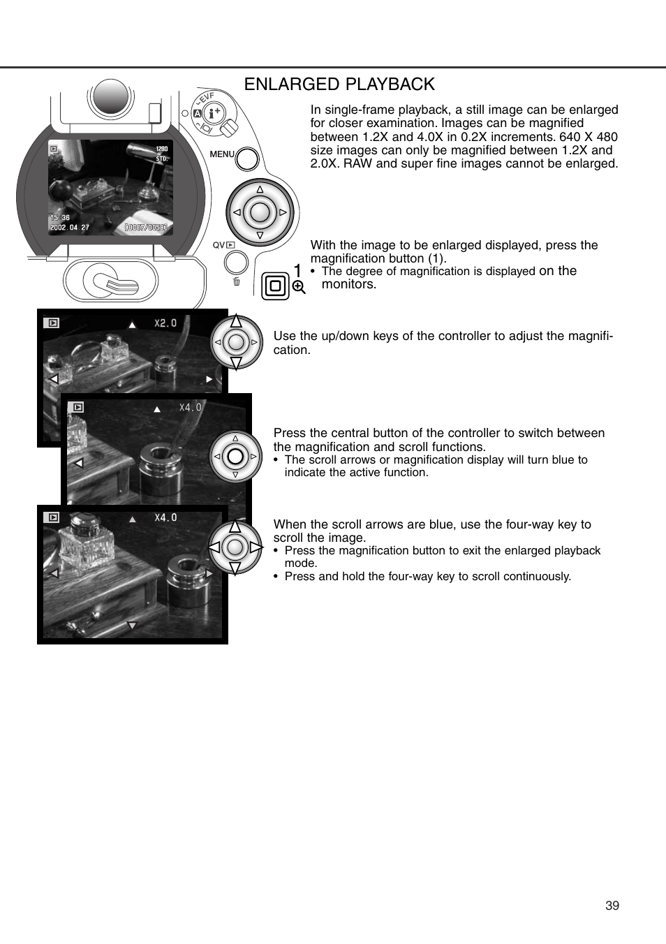Enlarged playback | Konica Minolta DiMAGE 7i User Manual | Page 39 / 164
