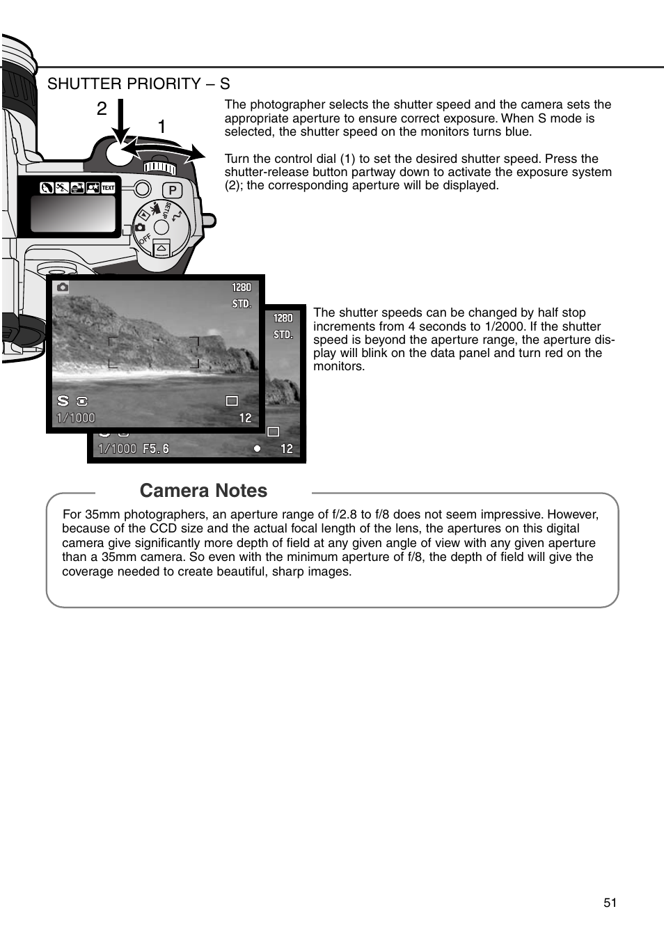 Shutter priority – s | Konica Minolta DiMAGE 7i User Manual | Page 51 / 164