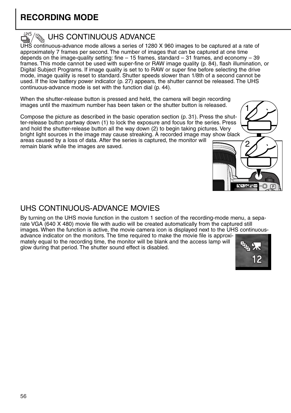 Recording mode | Konica Minolta DiMAGE 7i User Manual | Page 56 / 164