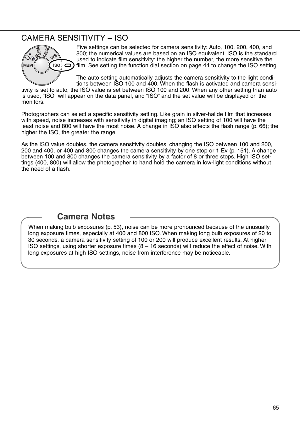 Camera sensitivity – iso | Konica Minolta DiMAGE 7i User Manual | Page 65 / 164