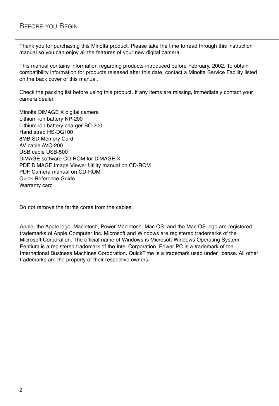Konica Minolta DiMAGE X User Manual | Page 2 / 88