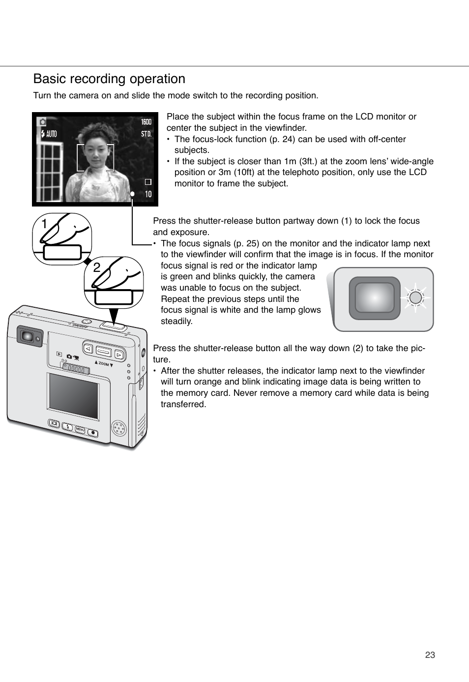 Basic recording operation | Konica Minolta DiMAGE X User Manual | Page 23 / 88