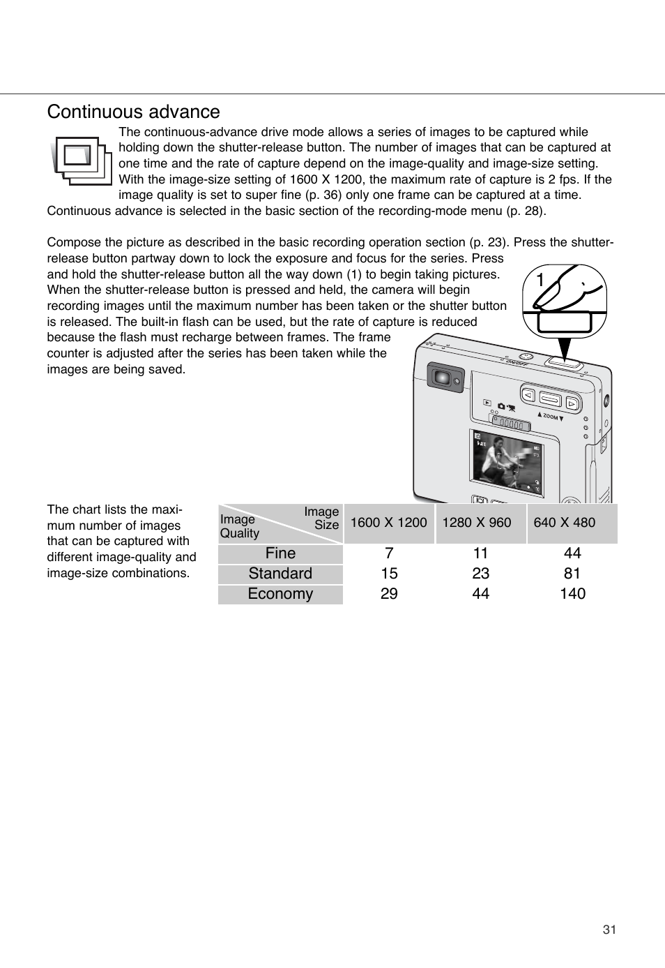 Continuous advance | Konica Minolta DiMAGE X User Manual | Page 31 / 88