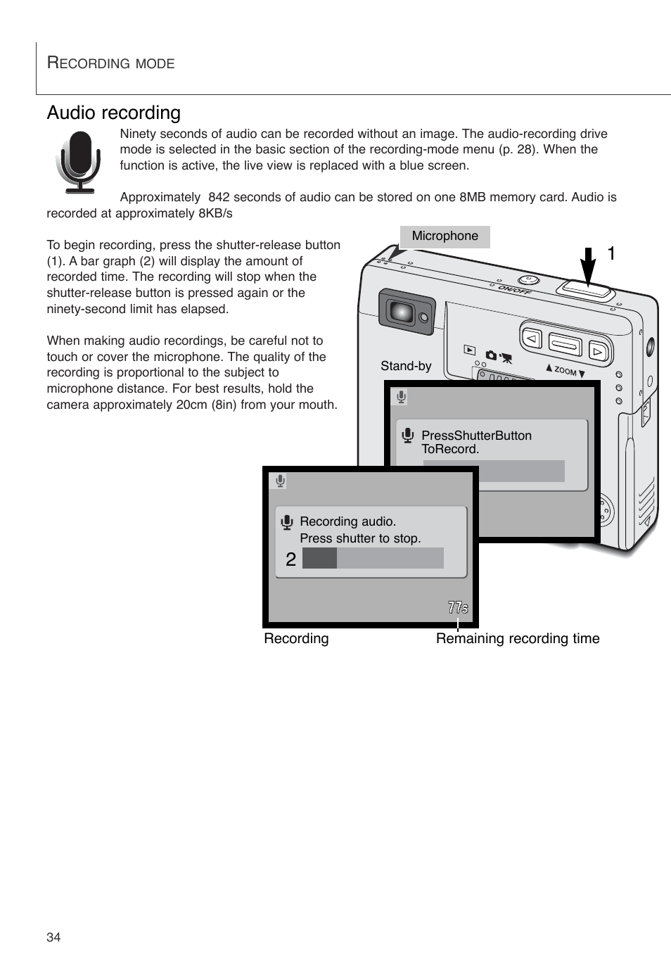 Audio recording | Konica Minolta DiMAGE X User Manual | Page 34 / 88