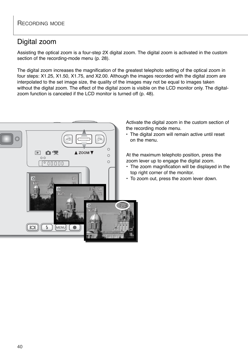 Digital zoom | Konica Minolta DiMAGE X User Manual | Page 40 / 88