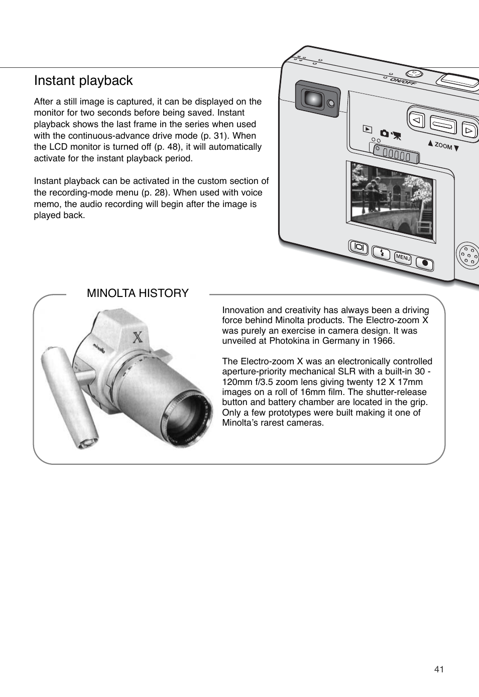 Instant playback | Konica Minolta DiMAGE X User Manual | Page 41 / 88