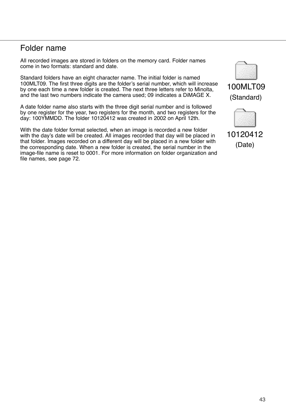 Folder name | Konica Minolta DiMAGE X User Manual | Page 43 / 88