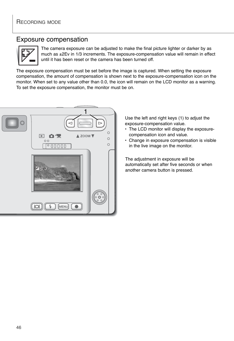 Exposure compensation | Konica Minolta DiMAGE X User Manual | Page 46 / 88