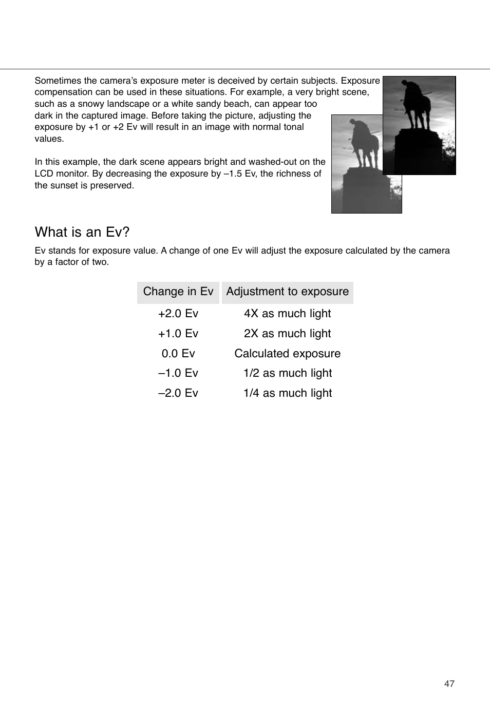 What is an ev | Konica Minolta DiMAGE X User Manual | Page 47 / 88