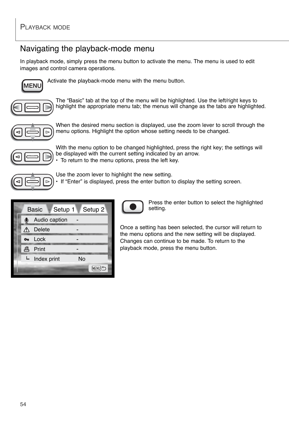 Navigating the playback-mode menu | Konica Minolta DiMAGE X User Manual | Page 54 / 88