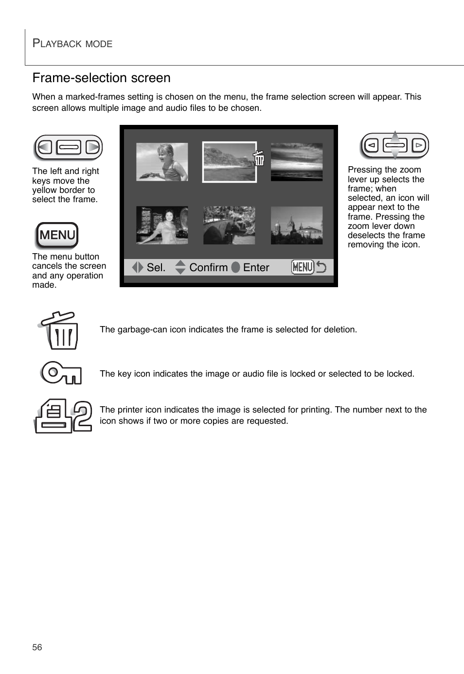 Frame-selection screen | Konica Minolta DiMAGE X User Manual | Page 56 / 88