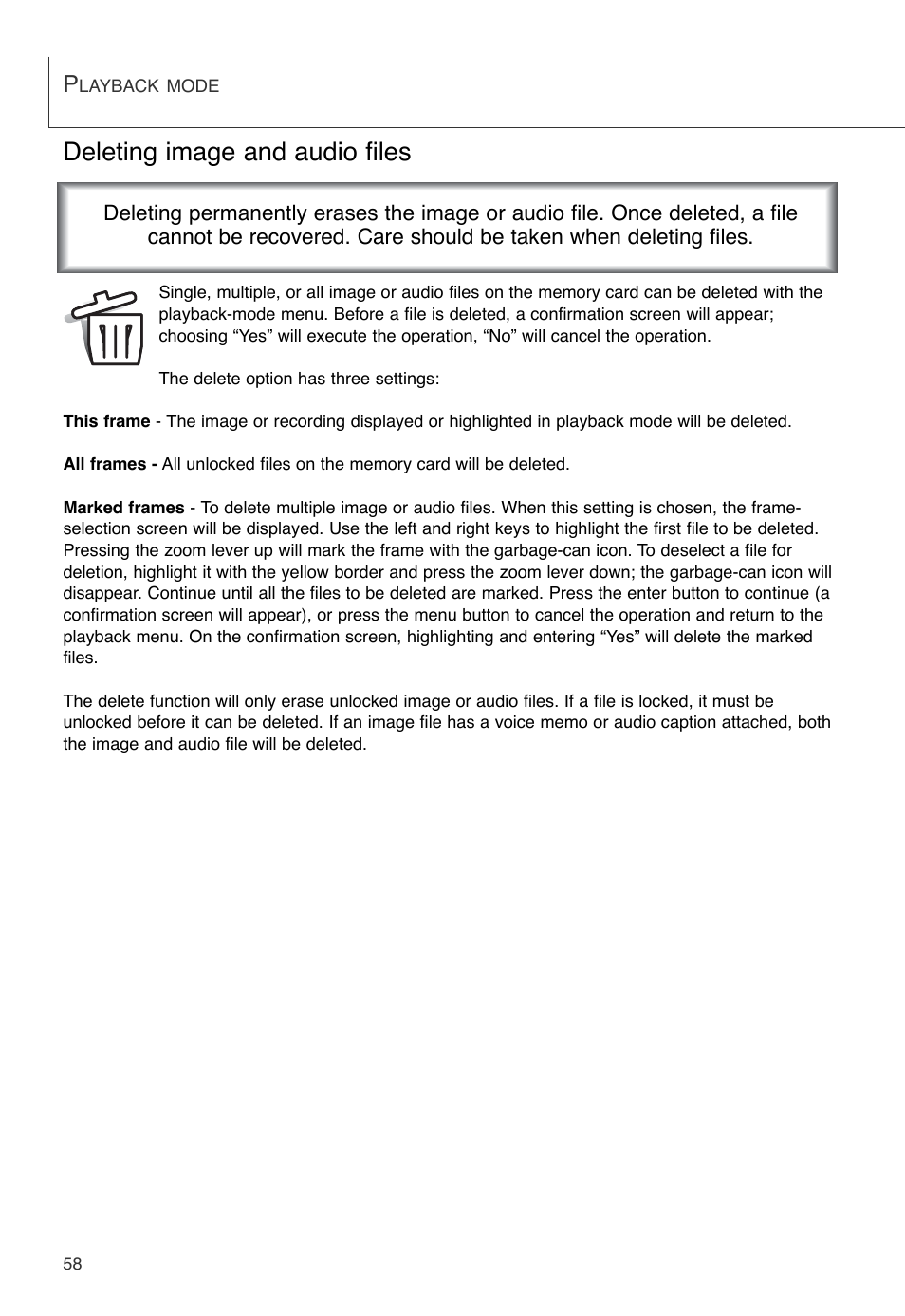 Deleting image and audio files | Konica Minolta DiMAGE X User Manual | Page 58 / 88