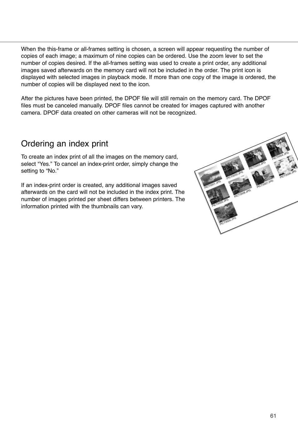 Ordering an index print | Konica Minolta DiMAGE X User Manual | Page 61 / 88