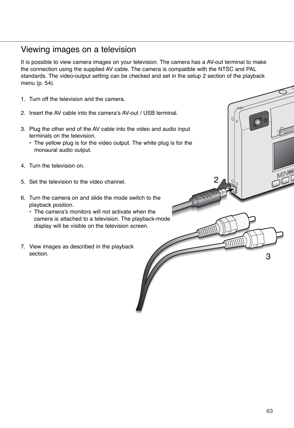 Viewing images on a television | Konica Minolta DiMAGE X User Manual | Page 63 / 88