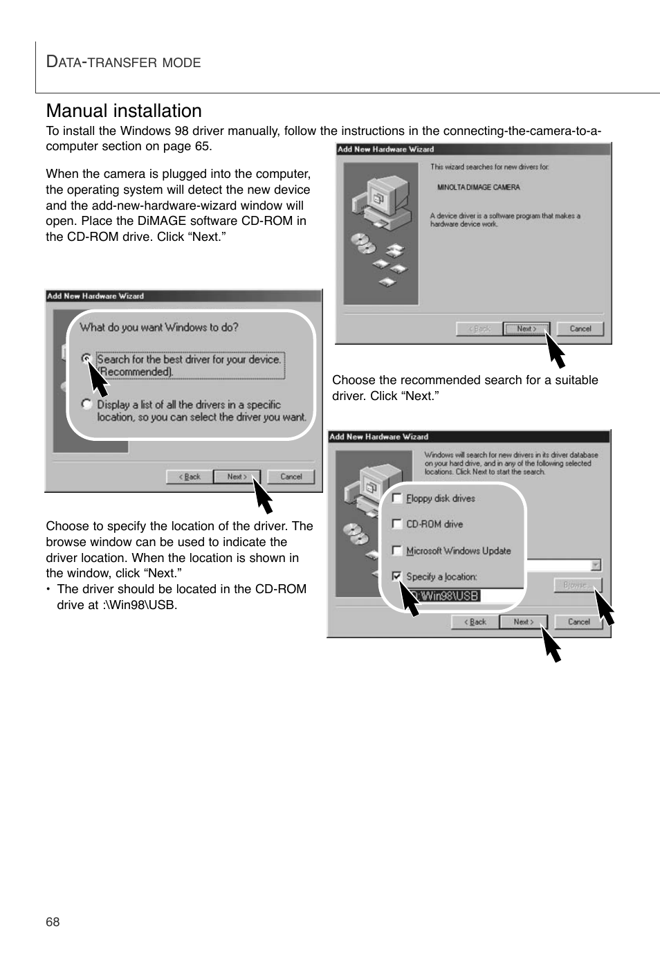 Manual installation | Konica Minolta DiMAGE X User Manual | Page 68 / 88