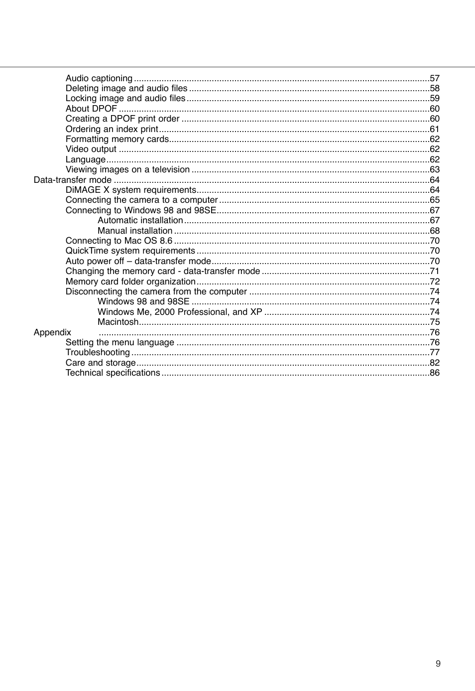Konica Minolta DiMAGE X User Manual | Page 9 / 88