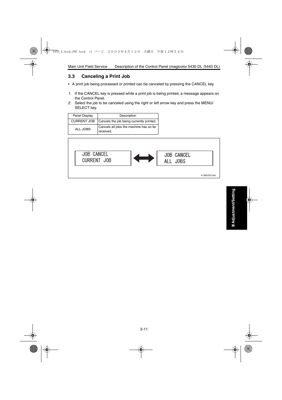 3 canceling a print job, Canceling a print job -11 | Konica Minolta Magicolor 5440 DL User Manual | Page 114 / 284