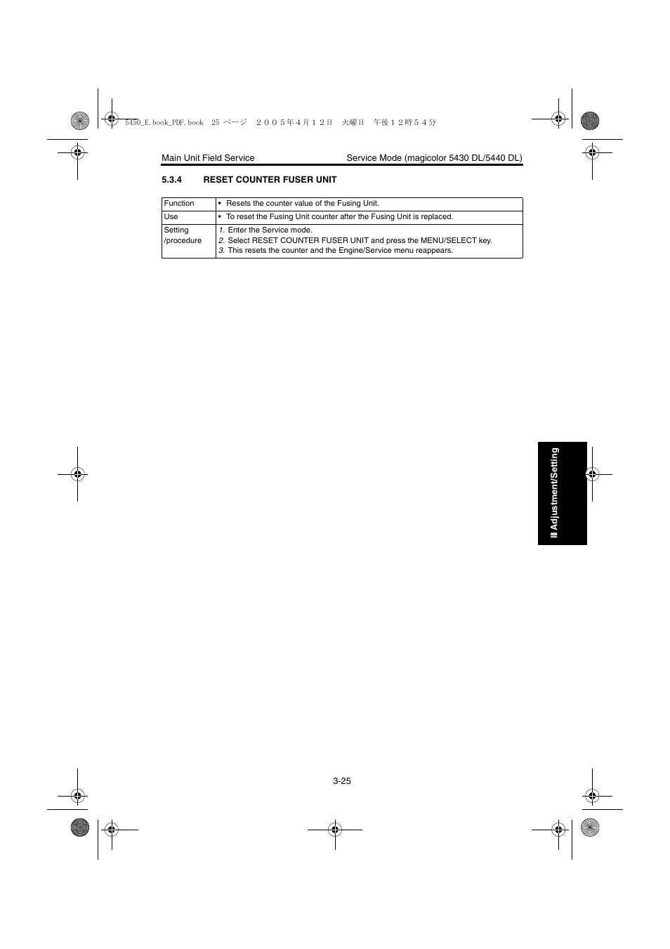 4 reset counter fuser unit, Reset counter fuser unit -25 | Konica Minolta Magicolor 5440 DL User Manual | Page 128 / 284