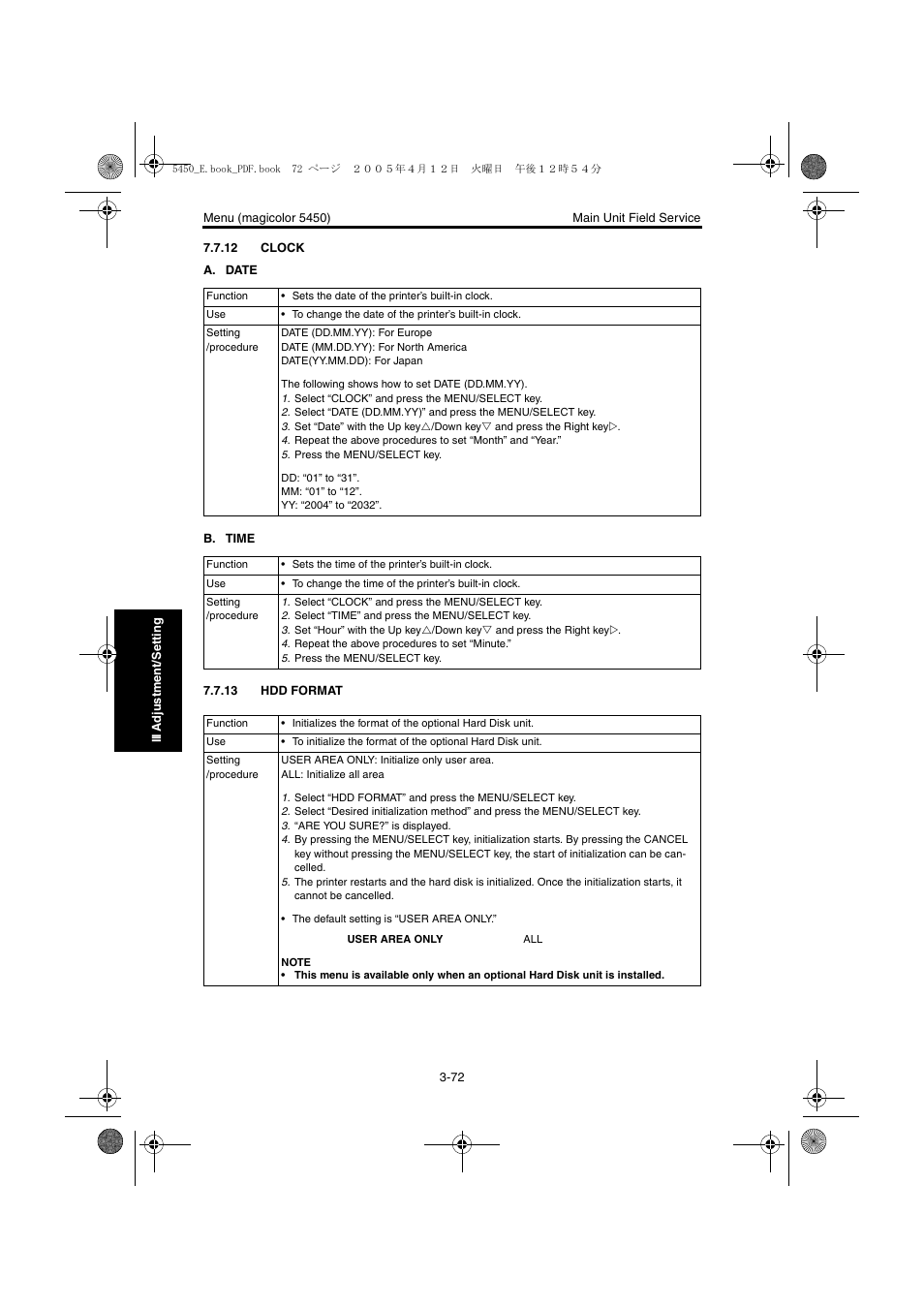 12 clock, 13 hdd format, 12 clock -72 | 13 hdd format -72 | Konica Minolta Magicolor 5440 DL User Manual | Page 175 / 284