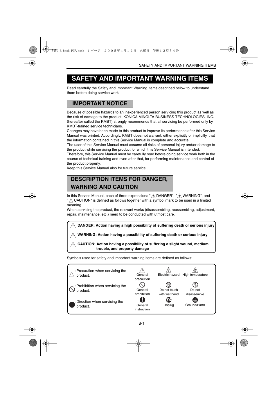 Safety and important warning items | Konica Minolta Magicolor 5440 DL User Manual | Page 2 / 284