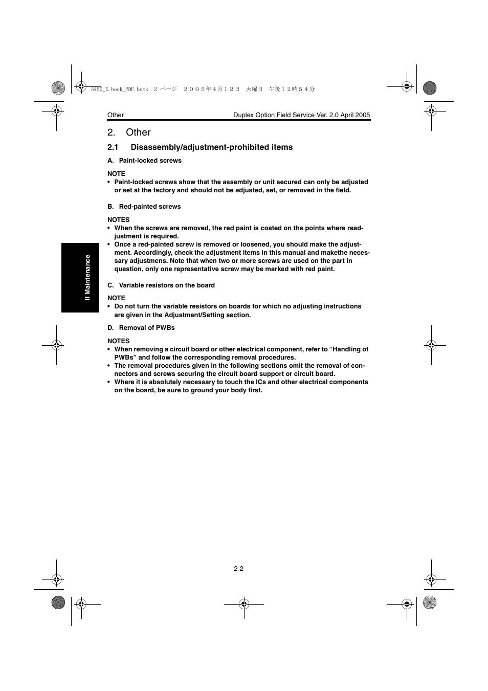 Other, 1 disassembly/adjustment-prohibited items, Other -2 | Disassembly/adjustment-prohibited items -2 | Konica Minolta Magicolor 5440 DL User Manual | Page 273 / 284