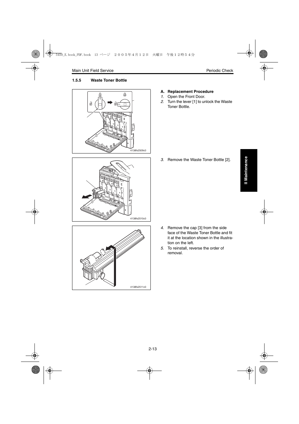 5 waste toner bottle, Waste toner bottle -13 | Konica Minolta Magicolor 5440 DL User Manual | Page 50 / 284