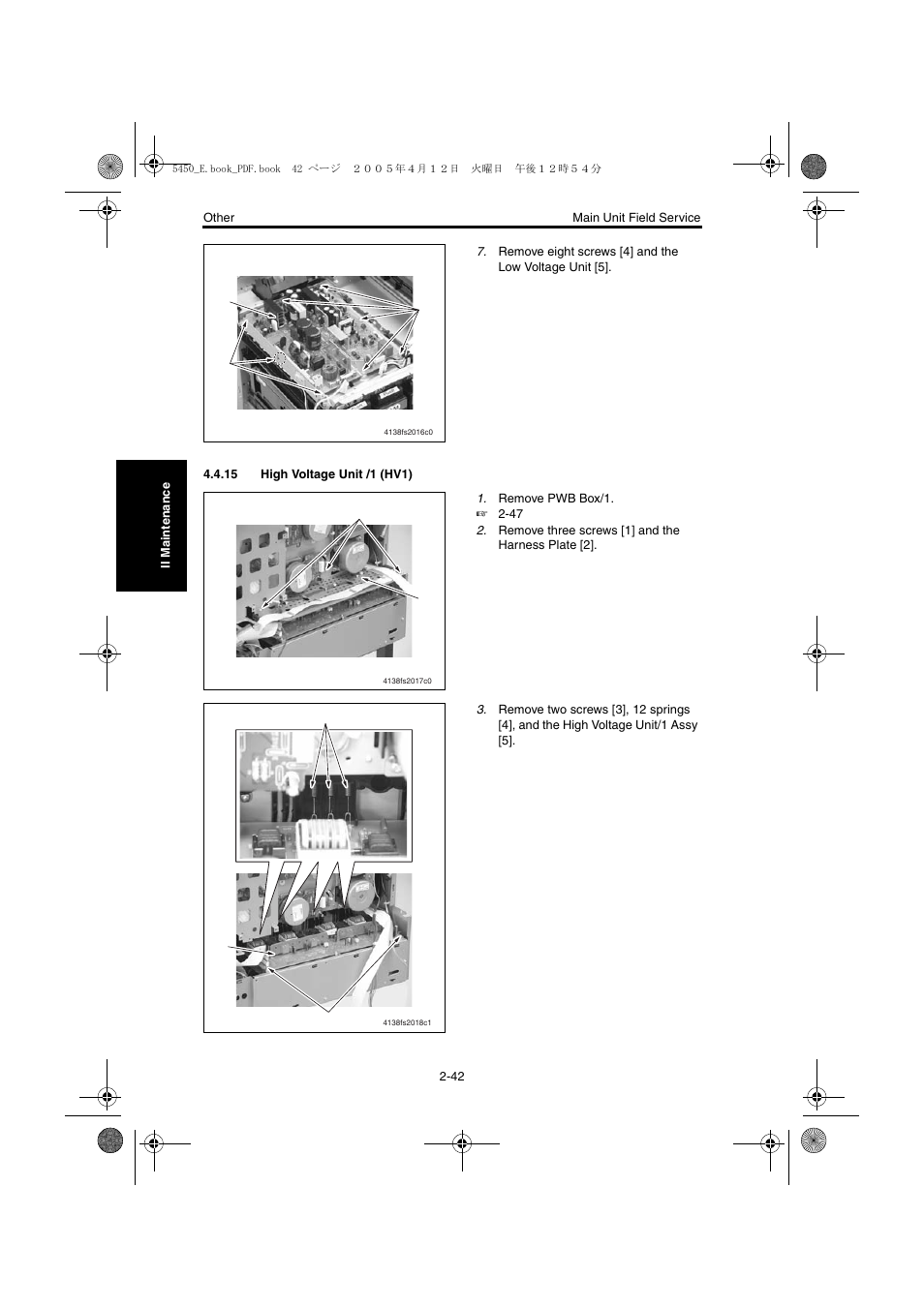 15 high voltage unit /1 (hv1), 15 high voltage unit /1 (hv1) -42 | Konica Minolta Magicolor 5440 DL User Manual | Page 79 / 284