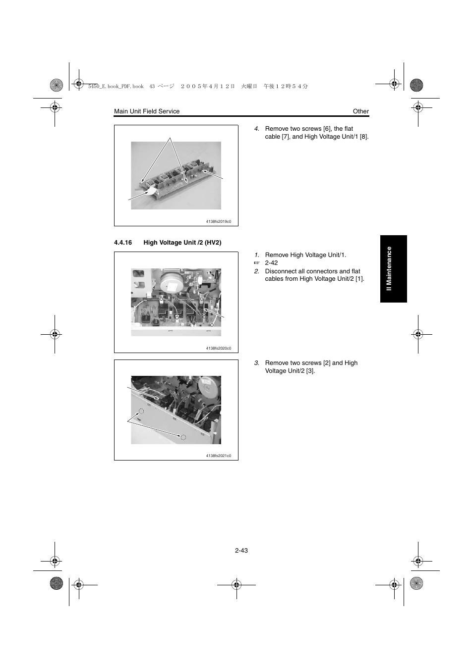 16 high voltage unit /2 (hv2), 16 high voltage unit /2 (hv2) -43 | Konica Minolta Magicolor 5440 DL User Manual | Page 80 / 284