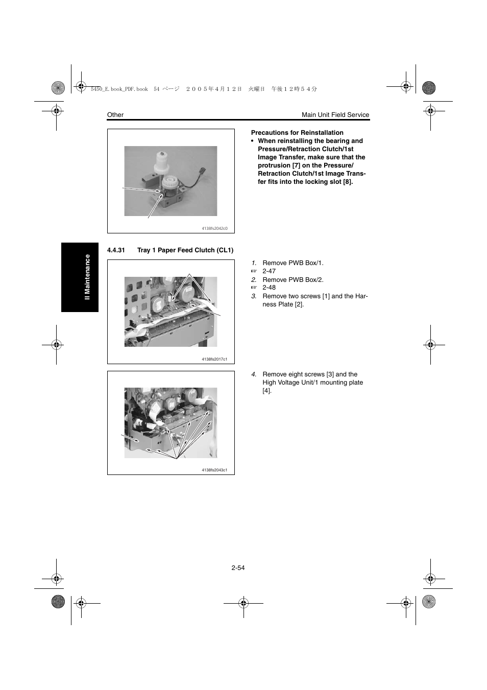 31 tray 1 paper feed clutch (cl1), Tray 1 paper feed clutch (cl1) -54 | Konica Minolta Magicolor 5440 DL User Manual | Page 91 / 284