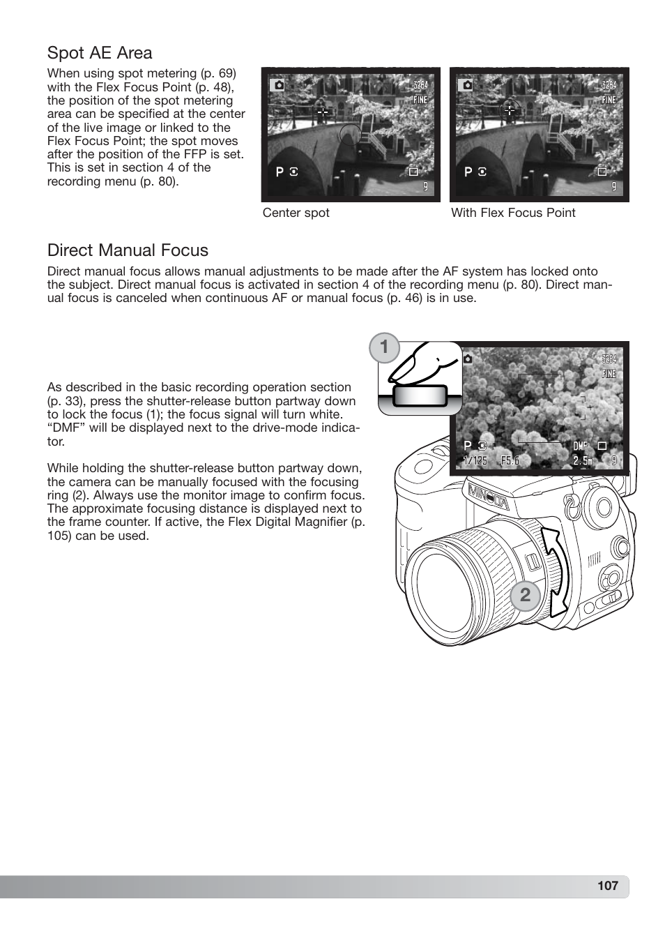 Spot ae area direct manual focus | Konica Minolta DiMAGE_A2 User Manual | Page 107 / 180