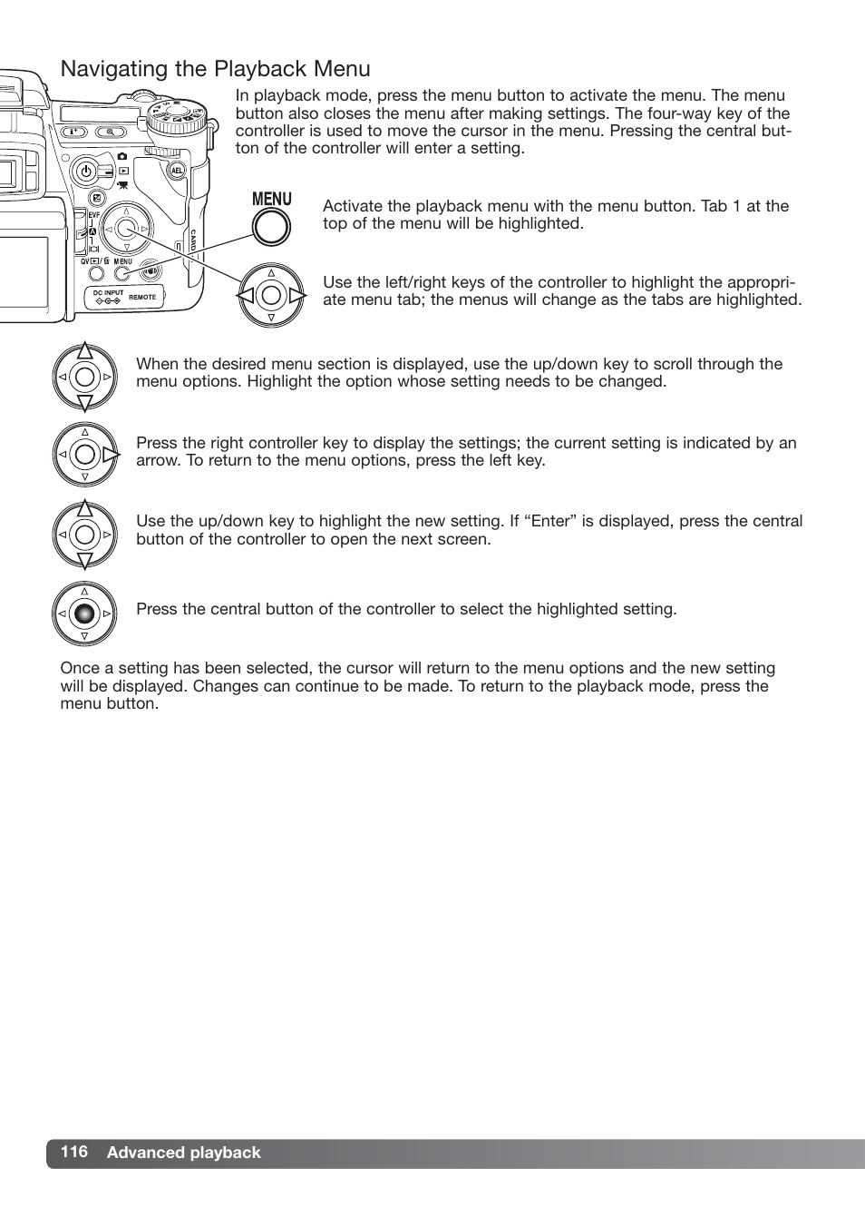 Navigating the playback menu | Konica Minolta DiMAGE_A2 User Manual | Page 116 / 180