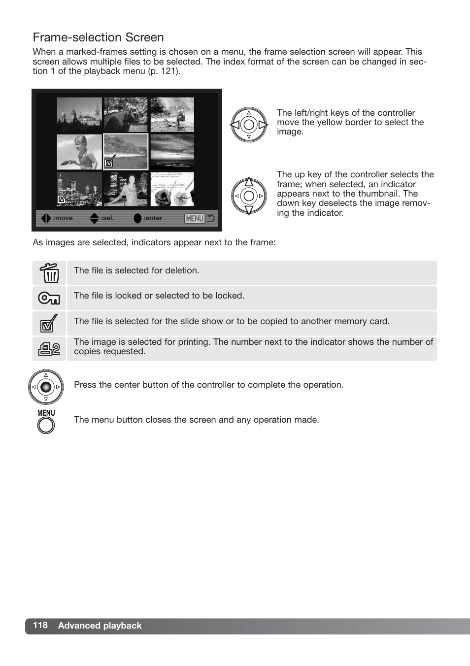 Frame-selection screen | Konica Minolta DiMAGE_A2 User Manual | Page 118 / 180