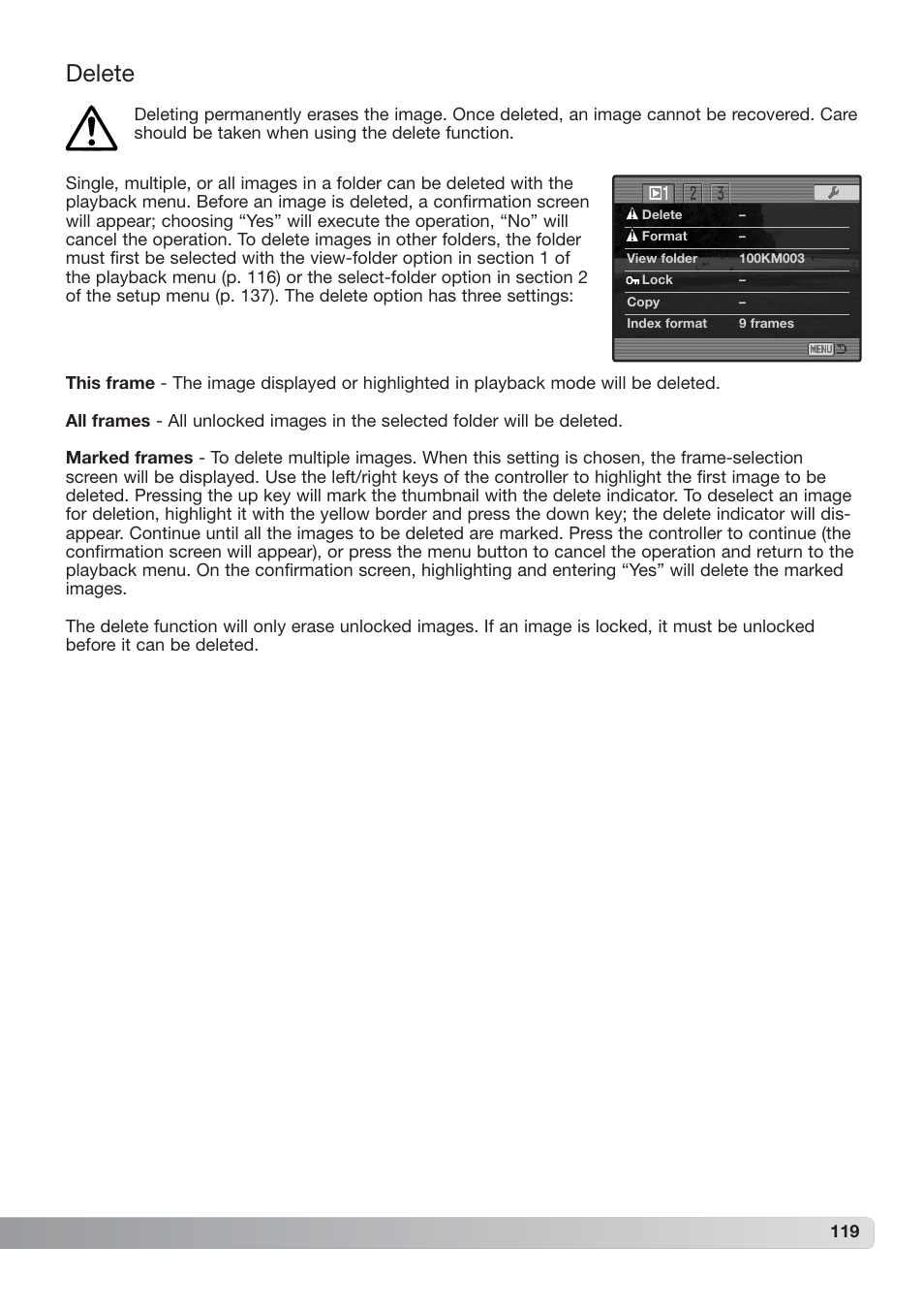 Delete | Konica Minolta DiMAGE_A2 User Manual | Page 119 / 180