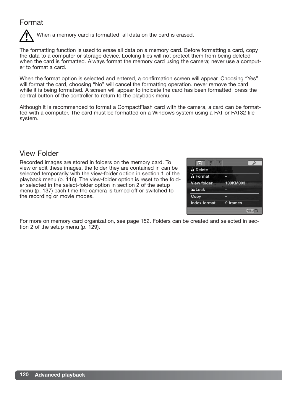 Format view folder, Format, View folder | Konica Minolta DiMAGE_A2 User Manual | Page 120 / 180