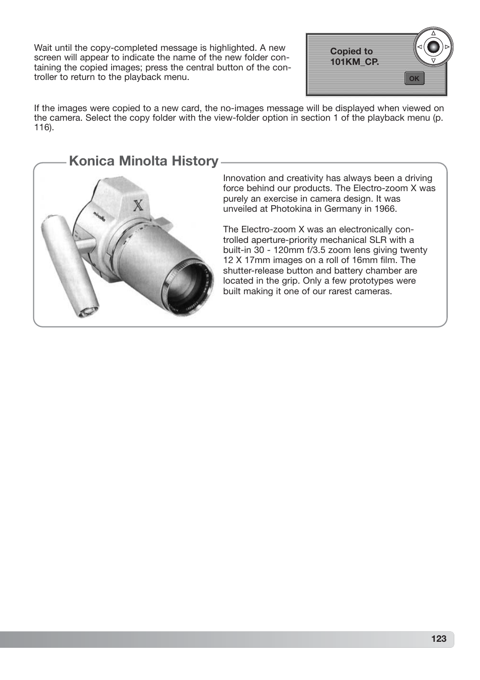 Konica minolta history | Konica Minolta DiMAGE_A2 User Manual | Page 123 / 180