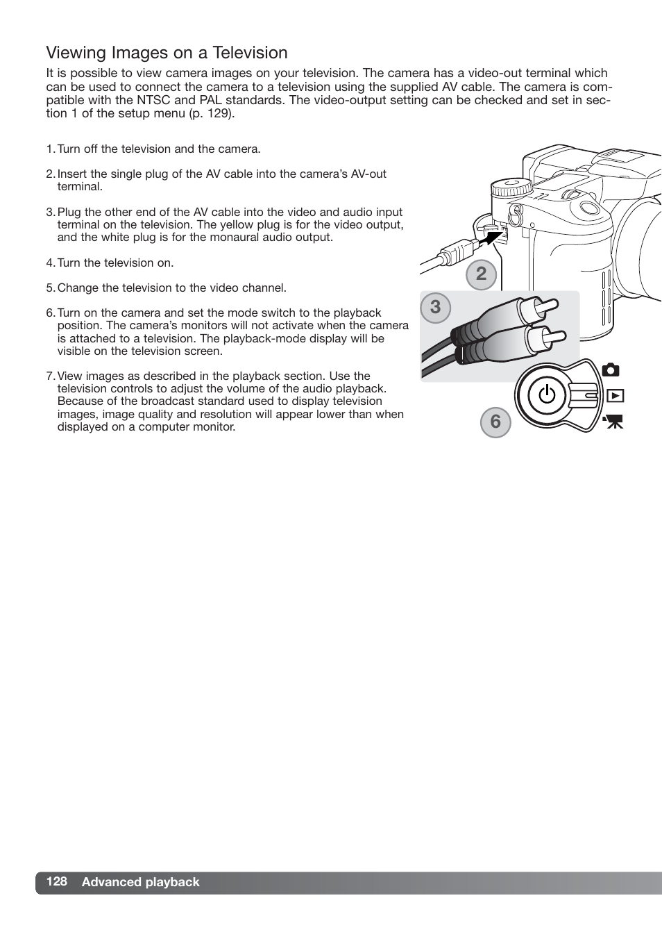 Viewing images on a television | Konica Minolta DiMAGE_A2 User Manual | Page 128 / 180