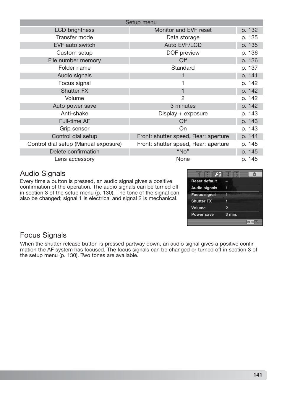 Audio signals focus signals, Audio signals, Focus signals | Konica Minolta DiMAGE_A2 User Manual | Page 141 / 180