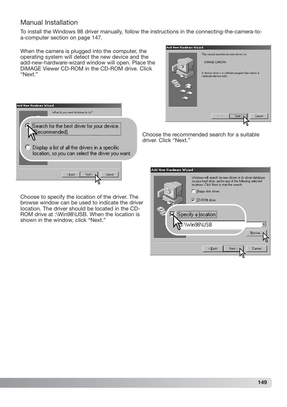Manual installation | Konica Minolta DiMAGE_A2 User Manual | Page 149 / 180