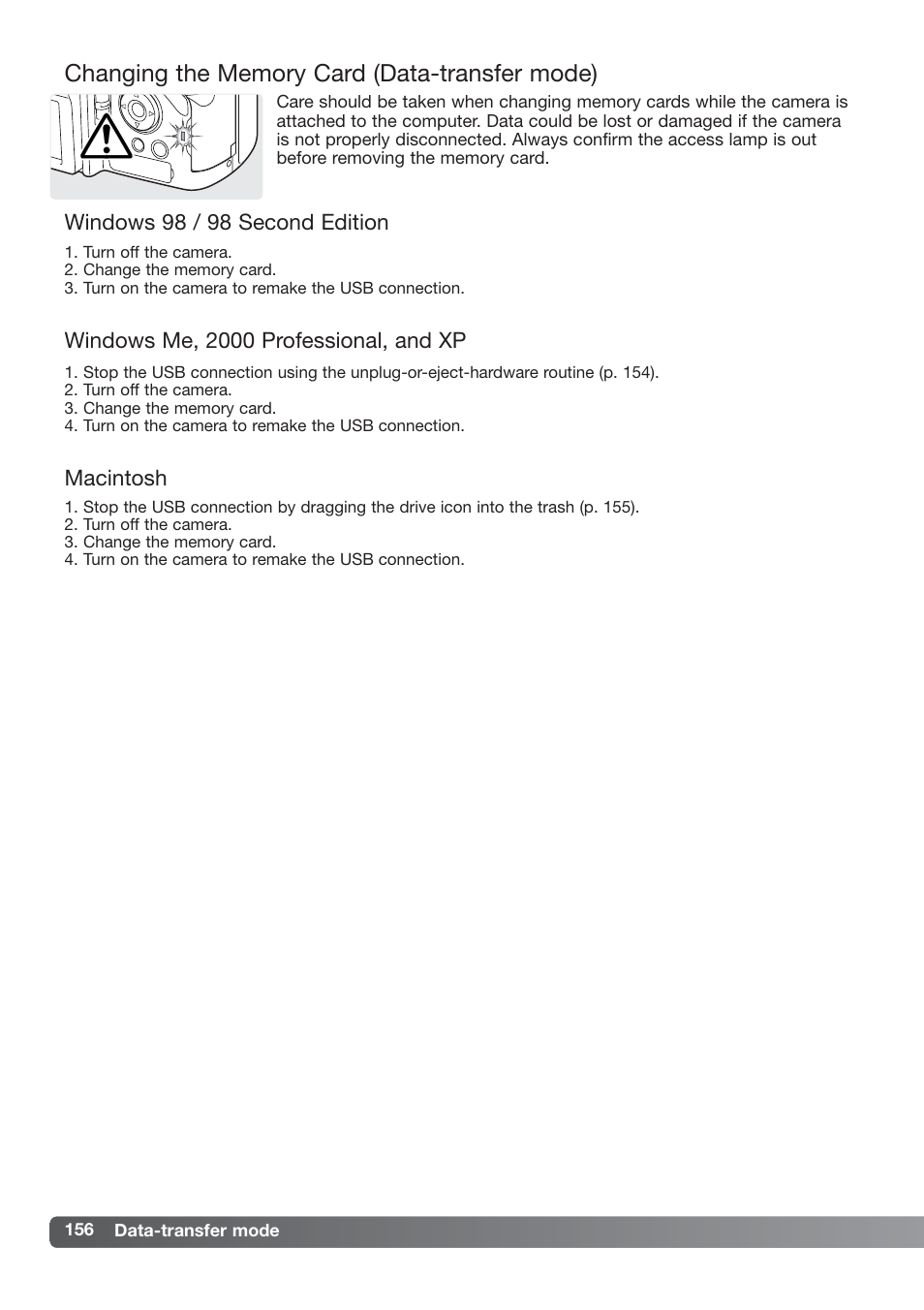Changing the memory card (data-transfer mode) | Konica Minolta DiMAGE_A2 User Manual | Page 156 / 180