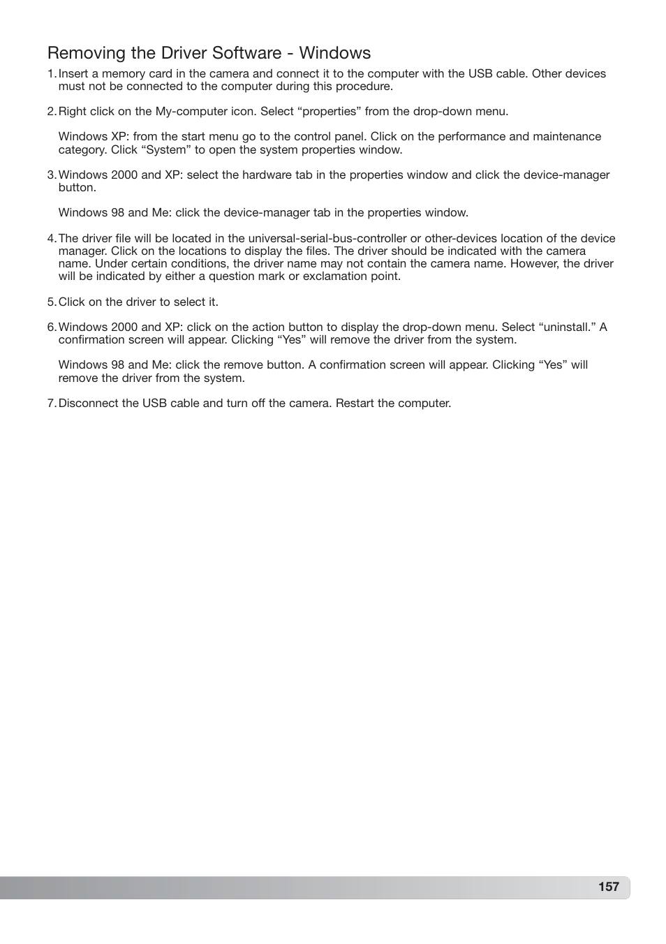 Removing the driver software - windows | Konica Minolta DiMAGE_A2 User Manual | Page 157 / 180