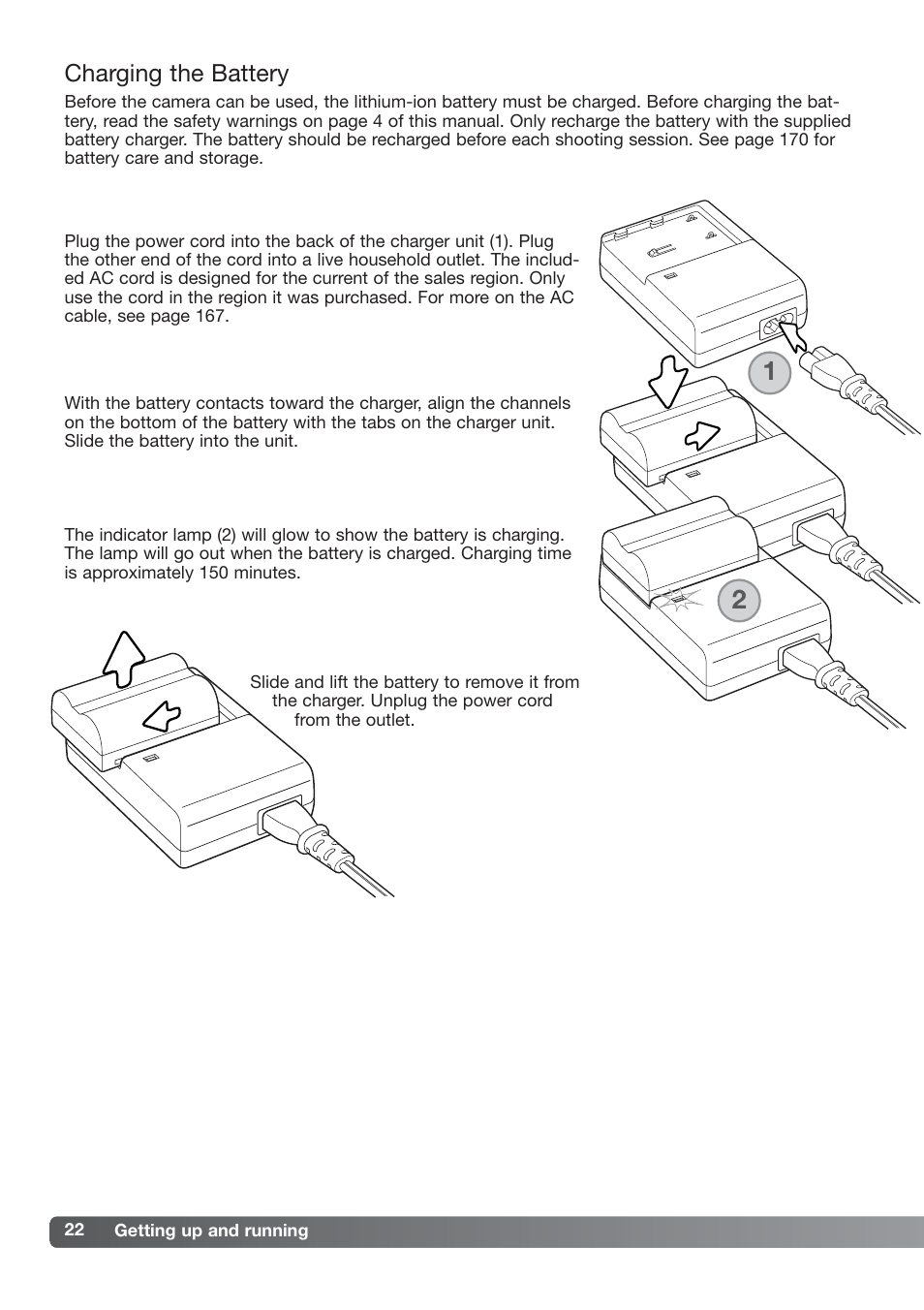 Charging the battery | Konica Minolta DiMAGE_A2 User Manual | Page 22 / 180