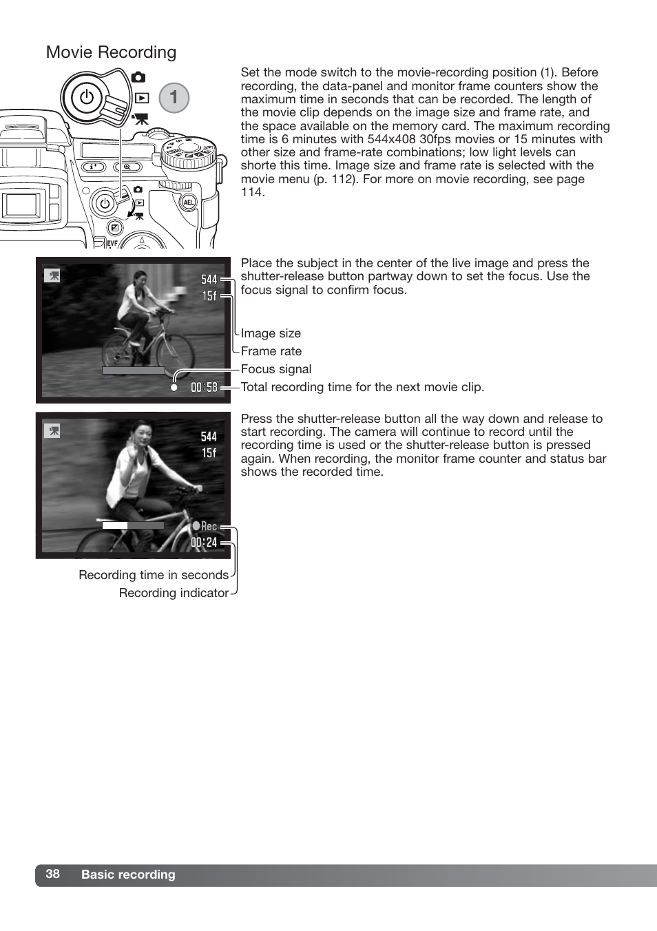 Movie recording | Konica Minolta DiMAGE_A2 User Manual | Page 38 / 180