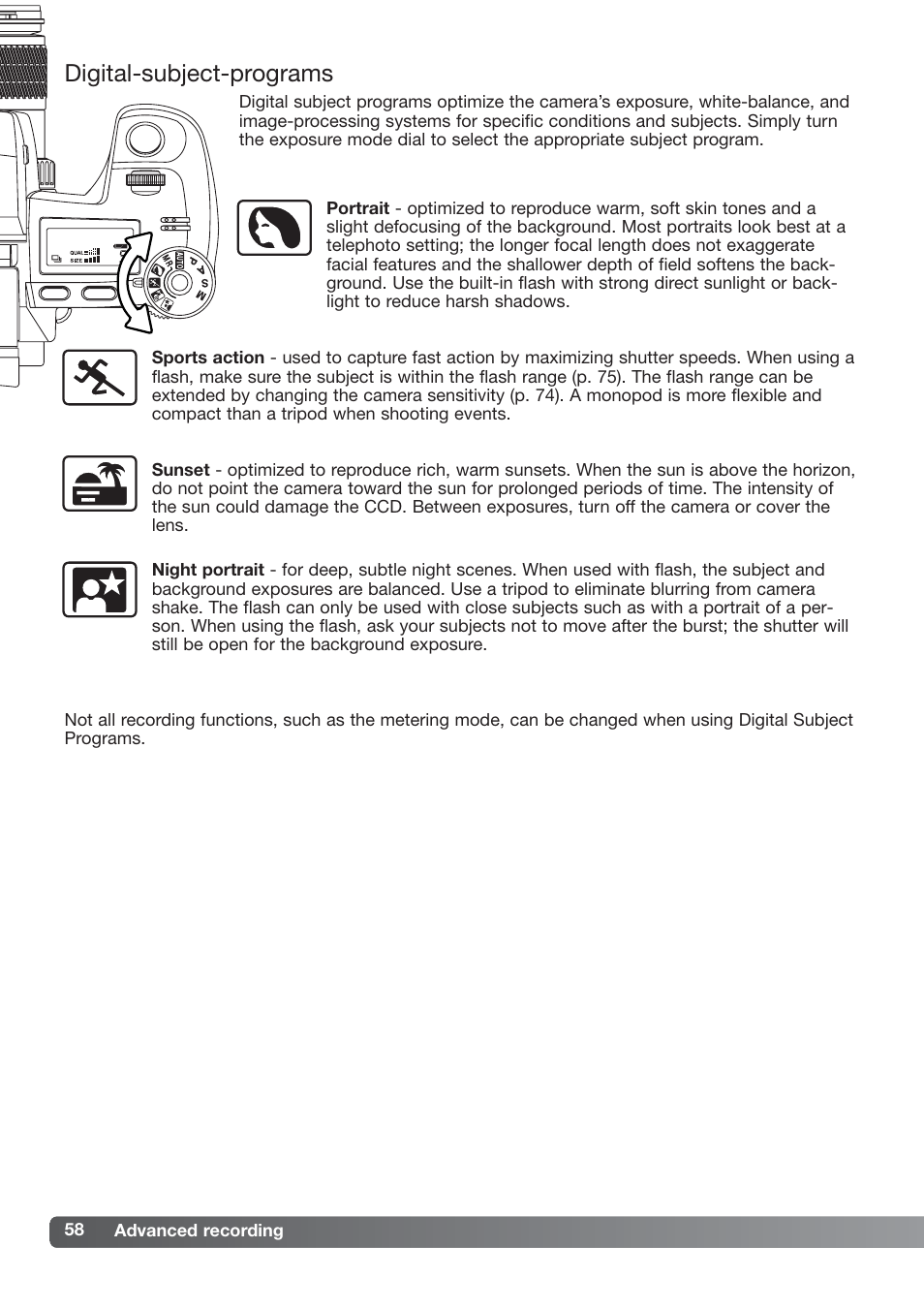 Digital subject programs, Digital-subject-programs | Konica Minolta DiMAGE_A2 User Manual | Page 58 / 180