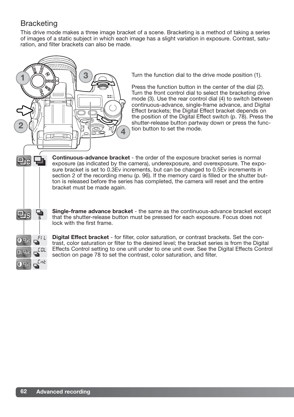 Bracketing | Konica Minolta DiMAGE_A2 User Manual | Page 62 / 180