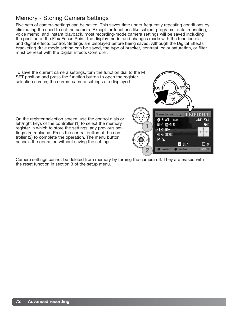 Memory - storing camera settings | Konica Minolta DiMAGE_A2 User Manual | Page 72 / 180