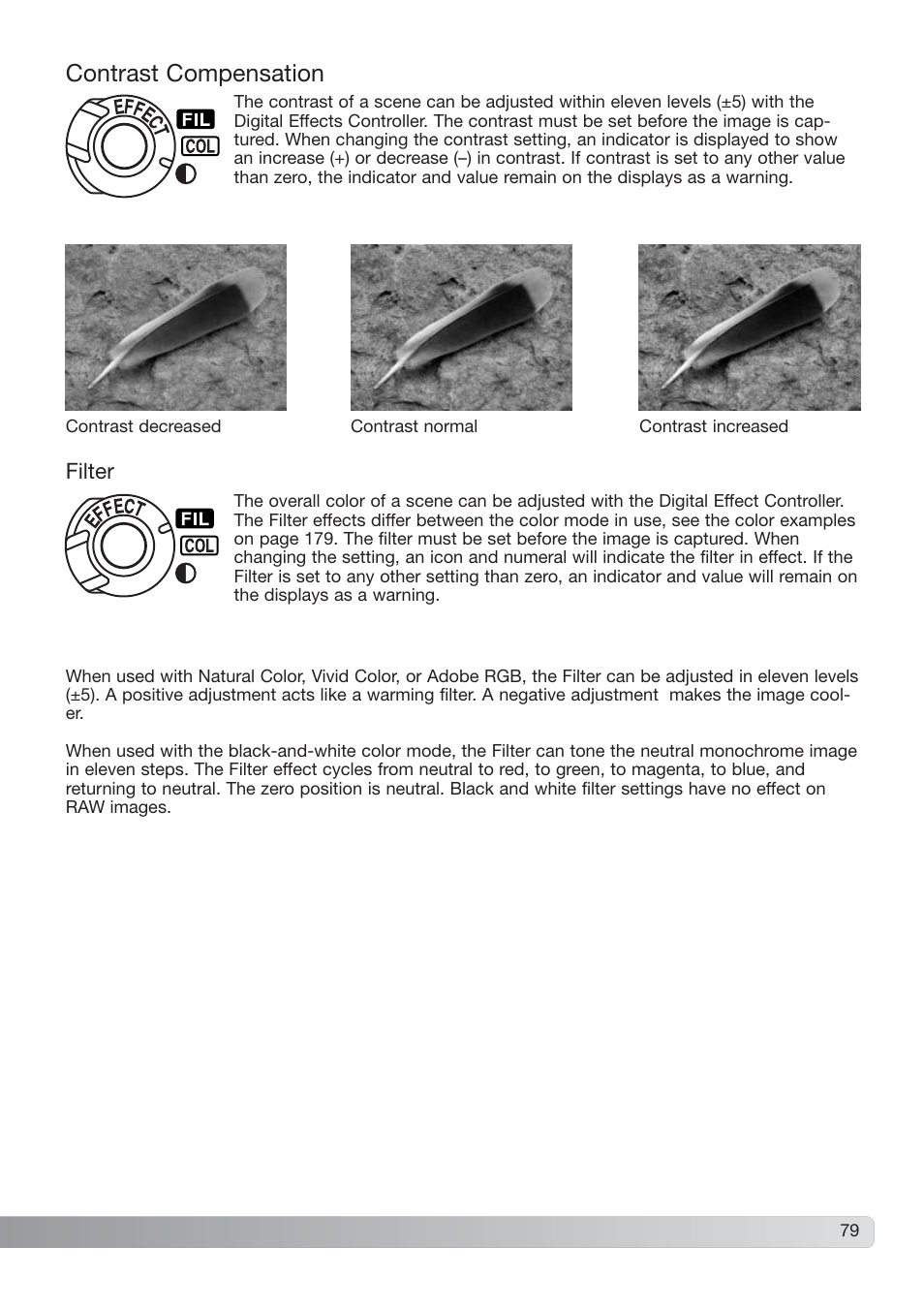 Contrast compensation filter, Contrast compensation | Konica Minolta DiMAGE_A2 User Manual | Page 79 / 180